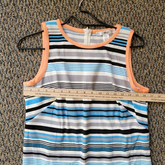 Wisp Sleeveless Coral and Blue Striped Sheath Dress Size 8 Comfy Stretch! - Picture 10 of 10